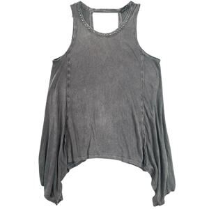 Rock & Republic Studded Tank Top Gray Distressed Shark Bite Hem Y2K Festival - S
